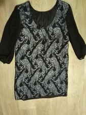 ERIN FEATHERSTON  Robe Noir Argent 65% Silk Soie Lurex Black Silver Dress M 42