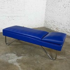 Mcm Streamline Modern Industrial Royal Blue & Vinyl Chrome Adjustable Chaise