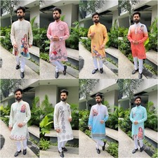 Kurta En Coton Soie Imprimé Ganesha Pour Hommes, Vêtements De Fête Indiens