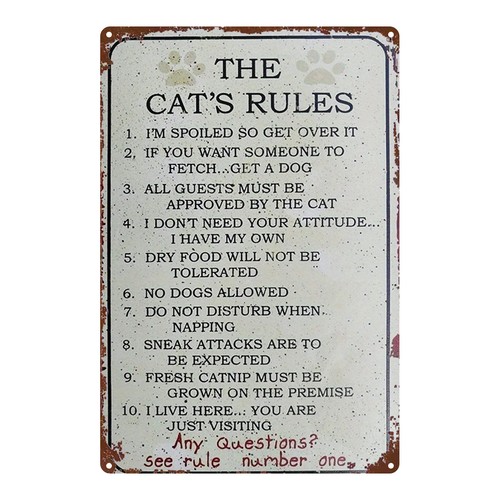 Metal cat rules sign - cat,