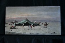 HUILE SUR PANNEAU ORIENTALISTE SIGNÉE ÉPOQUE FIN XIXème CARAVANE DANS LE DÉSERT