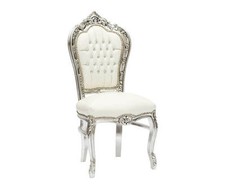 Fauteuil Chaise Feuille Argent Tissu Cuir Synthétique Blanc Style Baroque Silver