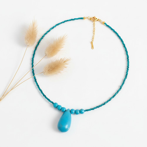 Collier turquoise perles - turquoise, &