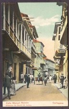 Colombia Postcard Cartagena Calle Manuel Roman & People Panoramic View