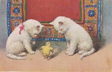 Vintage K.Feiertag Cat Chat Katze.  Chicken Old Dog 121-3 PC.