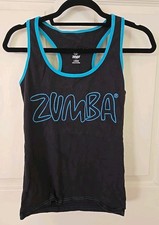 ZUMBA Dance Fitness Join The Party Racer Back Tank Top Size L Used Black Blue