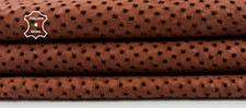 COGNAC Marron Imprimé Carrés Perforés Cuir D'Agneau Souple 3 Sqf 1,0 Mm #C6377