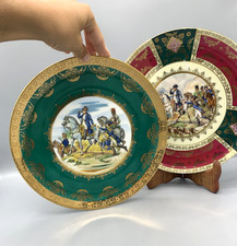 Lot of 2 Napoleon J.K. Plates Ceraclub - Battle of Wagram Red and Green Decor