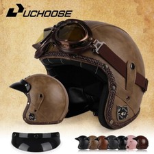 Vintage Retro Motorcycle Helmet PU Leather Open Face 3/4 Chopper Classic Helmets