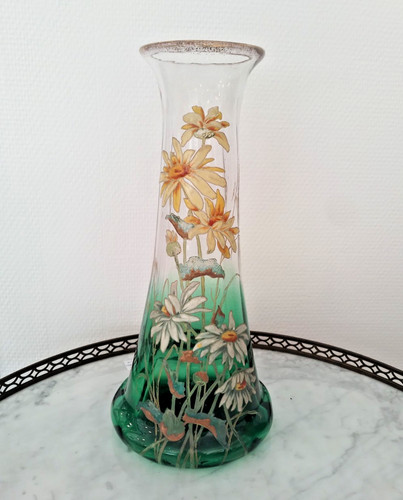 Vase enameled glass - -,