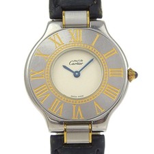 CARTIER Must21 Watches whiteDial Stainless Steel/leather Quartz Analog dis...