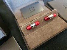 Boutons de Manchettes DUNHILL Argent 925 & Capsule Résine Rouge (Cartier, Dupont