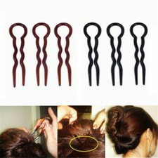 3/6X U-shaped Bun Hair Pin Clip Grips Brown/Black  Fashion Wavy Salon Hairpins