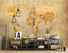 Maison Bureau Papier Peint 312x219cm Politique Monde Carte Mural Décor Marron