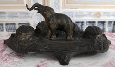 Ancien Encrier éléphant en Régule Vintage