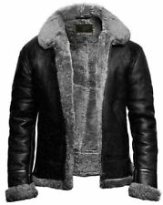 Manteau D'Hiver En Fourrure B3 Pilote Aviateur RAF En Cuir Noir En Laine D'Ovin