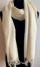 Etole écharpe 100% Pashmina blanche avec franges du Népal fait main