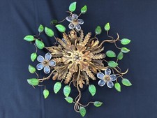 Vintage 50s French MAISON BAGUES Glass Art Flower Ceiling Light Sconce Wall Lamp