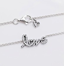 New 100% PANDORA 925 Sparkling Handwritten Love Collier Necklace 393076C01