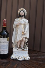 Antique large Belgian Vieux brussels porcelain saint Roch With dog statue 19thc