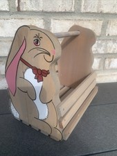 Vintage Handmade Wooden Basket / Tote Bunny Rabbit Sawmill Critters Selmer TN