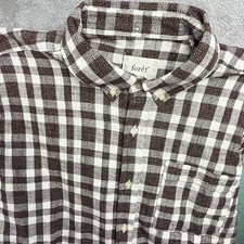 Forét Button Down Shirt Mens L Brown White Plaid 100% Cotton Woven Casual Preppy