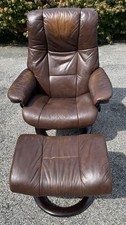 Stressless Mayfair Recliner Chair and Ottoman Medium Brown Leather Ekornes
