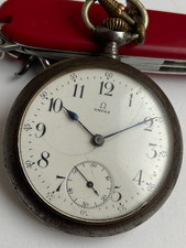 RARE VINTAGE ANTIQUE GunMetal Omega Pocket Watch, Montre working
