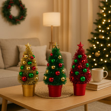 Sapin de Noël artificiel décoré Lot 3 sapins Vert, Rouge, Jaune Sapin 19 cm 