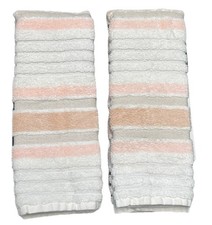 Kassa Spa 2 Stripe Hand Towels Quick Dry Cotton Thick White Pink Tan Bathroom