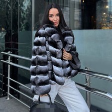 Chinchilla Women Real Rex Rabbit Fur Short Coat Luxury Natural Fur Thick Outwear