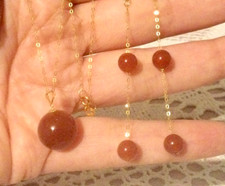 Lot Bijoux en Or 18 Carats et Cornaline, Pendentif + Boucles d’Oreilles 18K 750