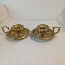 Lot of 2 Antique Brass Cellar Rat Candle Holders with Handle - Vintage