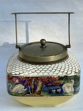 Antique L & Sons LTD England Porcelain Biscuit Jar Silver Lid/Handle Swans