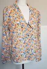Neon & Nylon Only Ladies Floral orange blue collared Blouse Size L