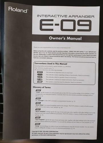 Clavier roland e09 owner - clavier, owner's
