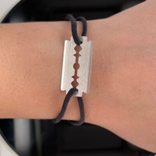 Dinh Van 18k White Gold Lame de Rasoir Charm Black Silk Cord MM Bracelet $1100