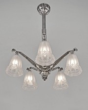 DEGUE: signed FRENCH 1930 ART DECO CHANDELIER .... lustre bronze lamp muller era
