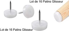 Lot de 16 Patins Glisseur Blanc à clouer,Ø Diamètre 21 mm, chaise,Table, meubles