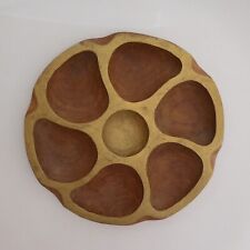 Round plate compartments olive wood handmade art deco table 20th century N4095