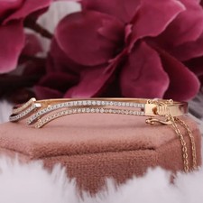 Bracelet Bangle Ouvrable En Diamant 18K Or Jaune Pour Femme 7,5" Avec Chaîne