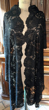 Antique black lace shawl, scarf, mantilla 240 cm
