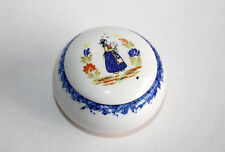 OLD PILL BOX, CANDY BOX, ENAMELLED FAIENCE BOX, QUIMPER STYLE HANDMADE