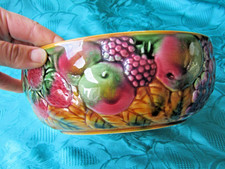 Sarreguemines Majolica Fruit Salad Bowl Fruit Decor