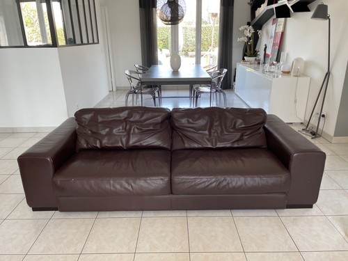 Canapé cuir marron places - marron, 3