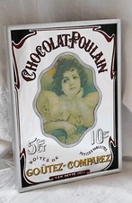 Ancien Miroir Publicitaire Sérigraphié Chocolat Poulain Vintage Rétro