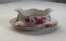 saucière ancienne Porcelaine De Limoges Decor Fleurs Et Oiseaux Rouge 