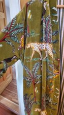 Olive Green Velvet Robe Coat Women 10 12 Never Worn Safari Jungle Leopard Lined
