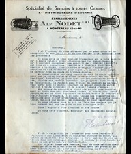MONTEREAU (77) AGRICULTURAL MATERIALS / SEEDERS ""Alf. NODET"" Letter in 1914