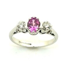 Femmes / 18carat Anneau Or Ensemble Avec Saphir Rose & Diamants Taille UK G 1/2
